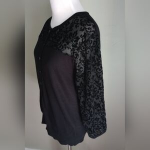 August Silk Heritage dressy cardigan black velvet lace Size Medium M